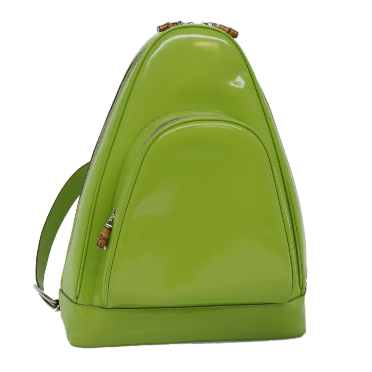 GUCCI Bamboo Body Bag Enamel Green 003 2113 0027 Auth 77013