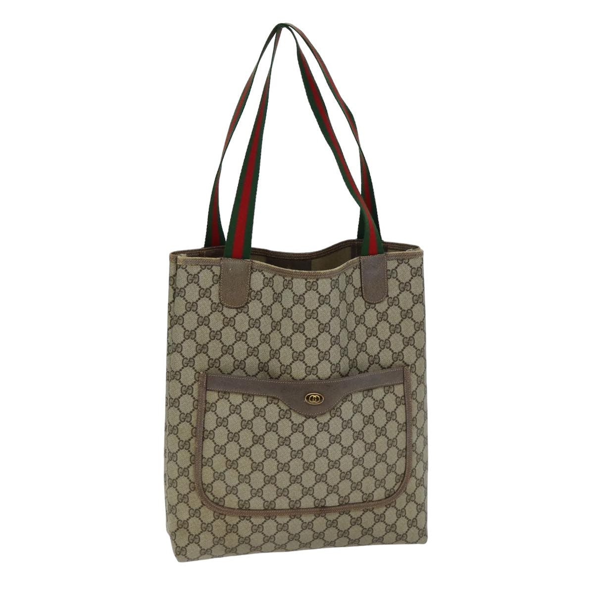 GUCCI GG Supreme Web Sherry Line Tote Bag PVC Beige Red 39 02 003 Auth 77016