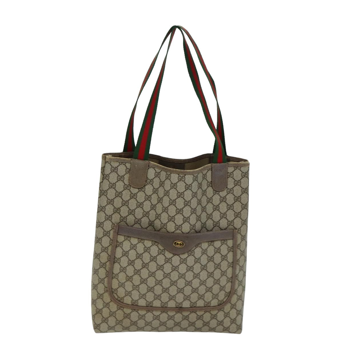 GUCCI GG Supreme Web Sherry Line Tote Bag PVC Beige Red 39 02 003 Auth 77016