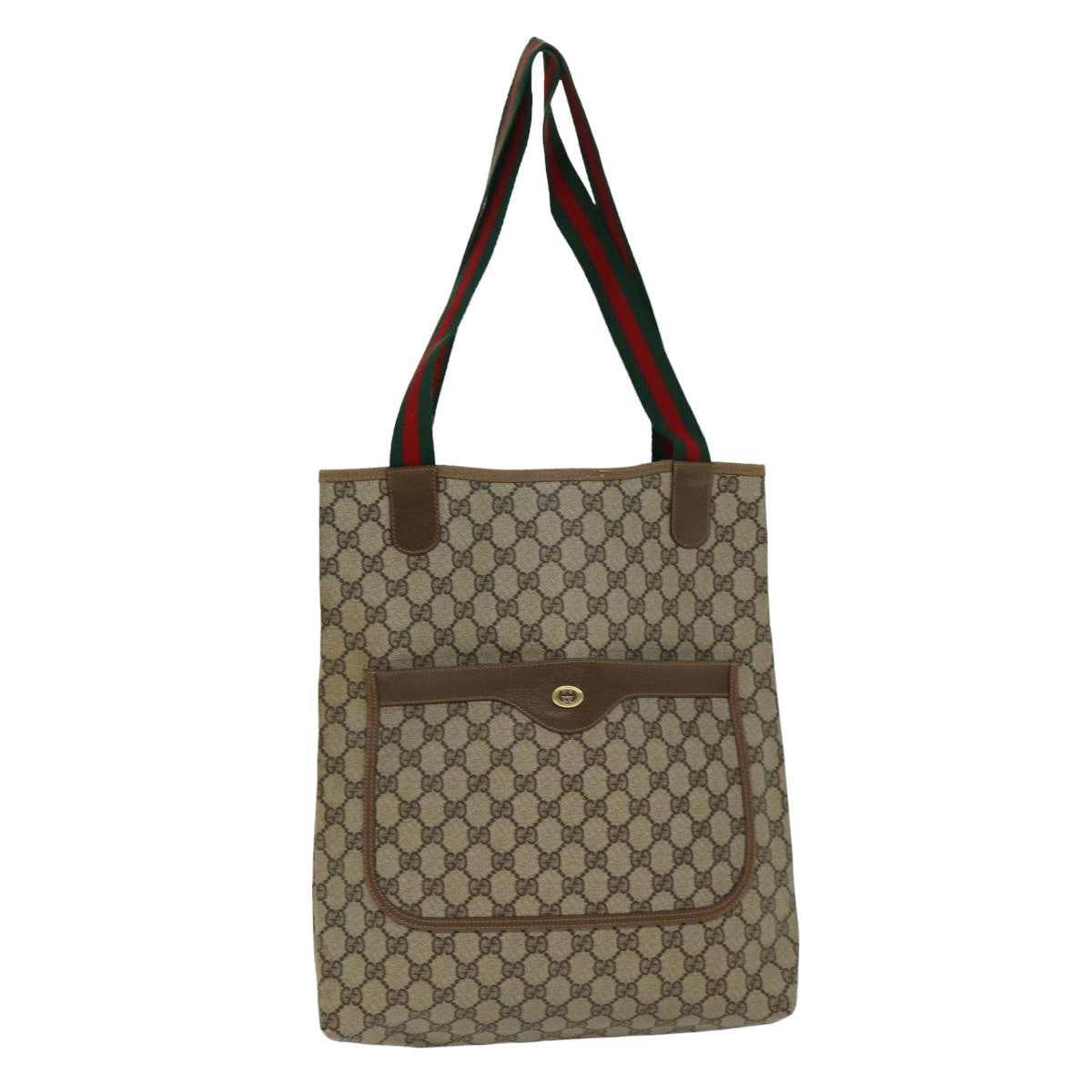 GUCCI GG Supreme Web Sherry Line Tote Bag PVC Beige Red 89 02 003 Auth 77019