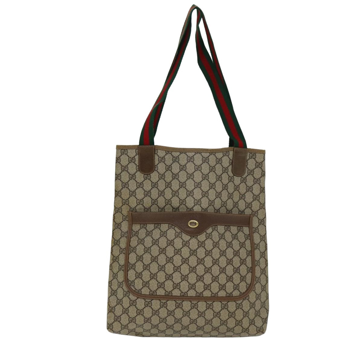 GUCCI GG Supreme Web Sherry Line Tote Bag PVC Beige Red 89 02 003 Auth 77019 - 0