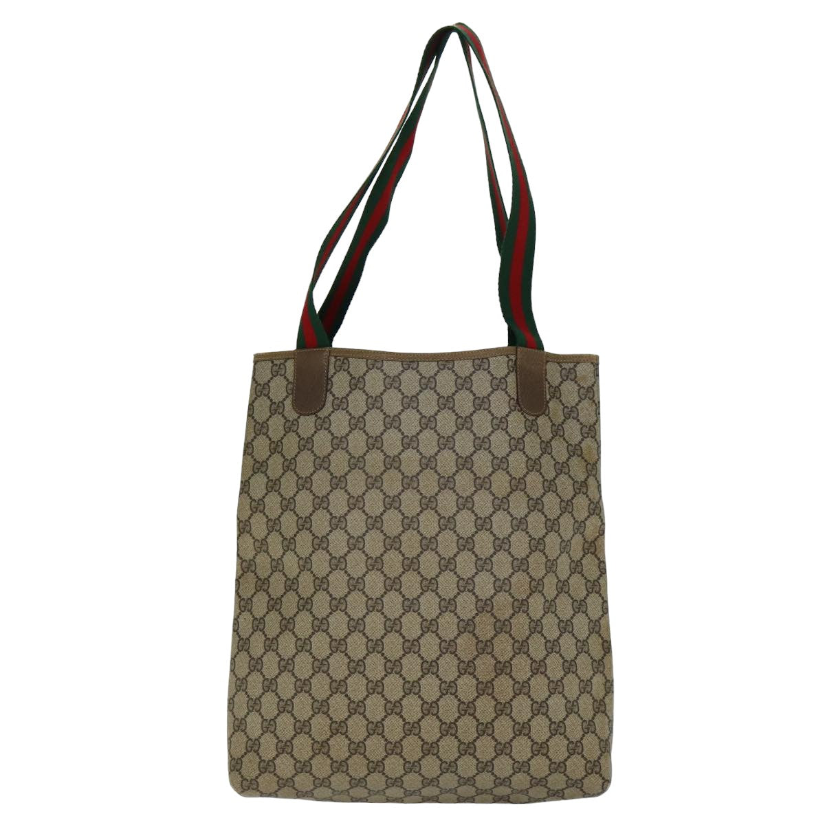 GUCCI GG Supreme Web Sherry Line Tote Bag PVC Beige Red 89 02 003 Auth 77019