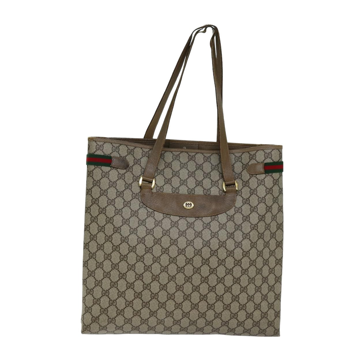 GUCCI GG Supreme Web Sherry Line Tote Bag PVC Beige Red 39 02 091 Auth 77021