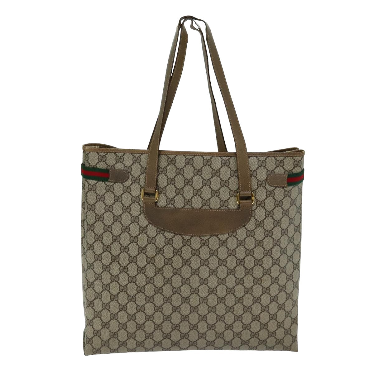 GUCCI GG Supreme Web Sherry Line Tote Bag PVC Beige Red 39 02 091 Auth 77021