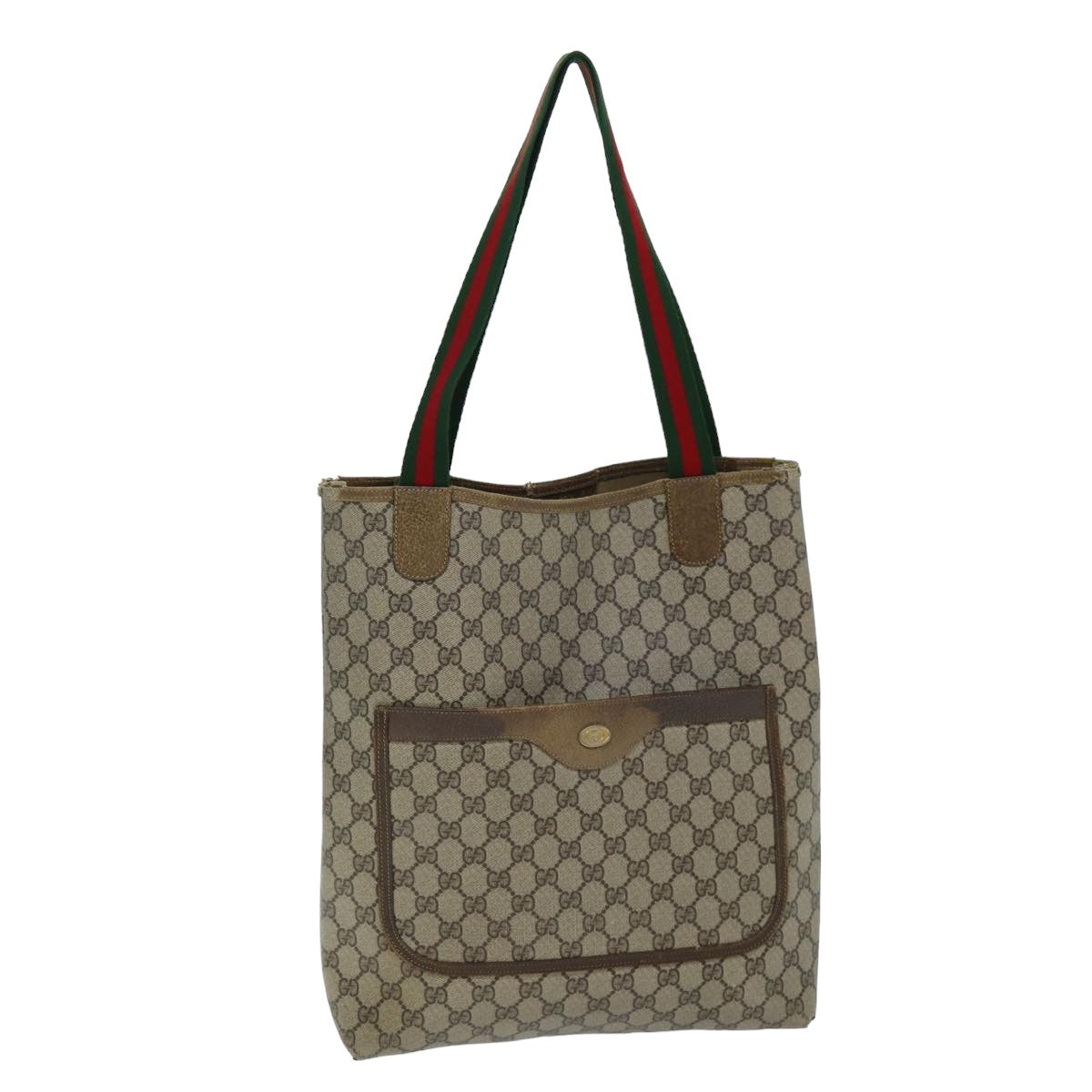 GUCCI GG Supreme Web Sherry Line Tote Bag PVC Beige Red 3902 003 Auth 77024