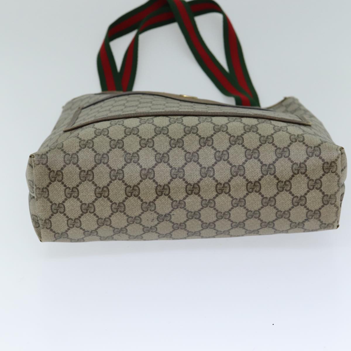 GUCCI GG Supreme Web Sherry Line Tote Bag PVC Beige Red 3902 003 Auth 77024