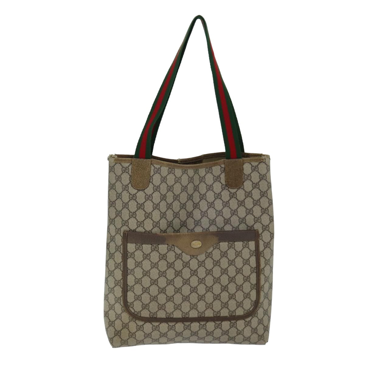 GUCCI GG Supreme Web Sherry Line Tote Bag PVC Beige Red 3902 003 Auth 77024