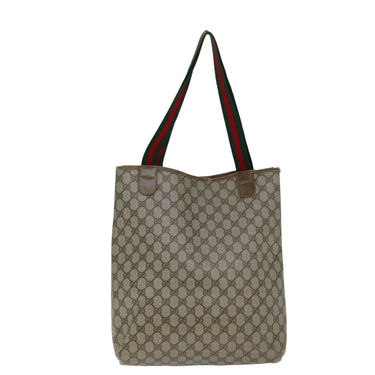 GUCCI GG Supreme Web Sherry Line Tote Bag PVC Beige Red 3902 003 Auth 77024