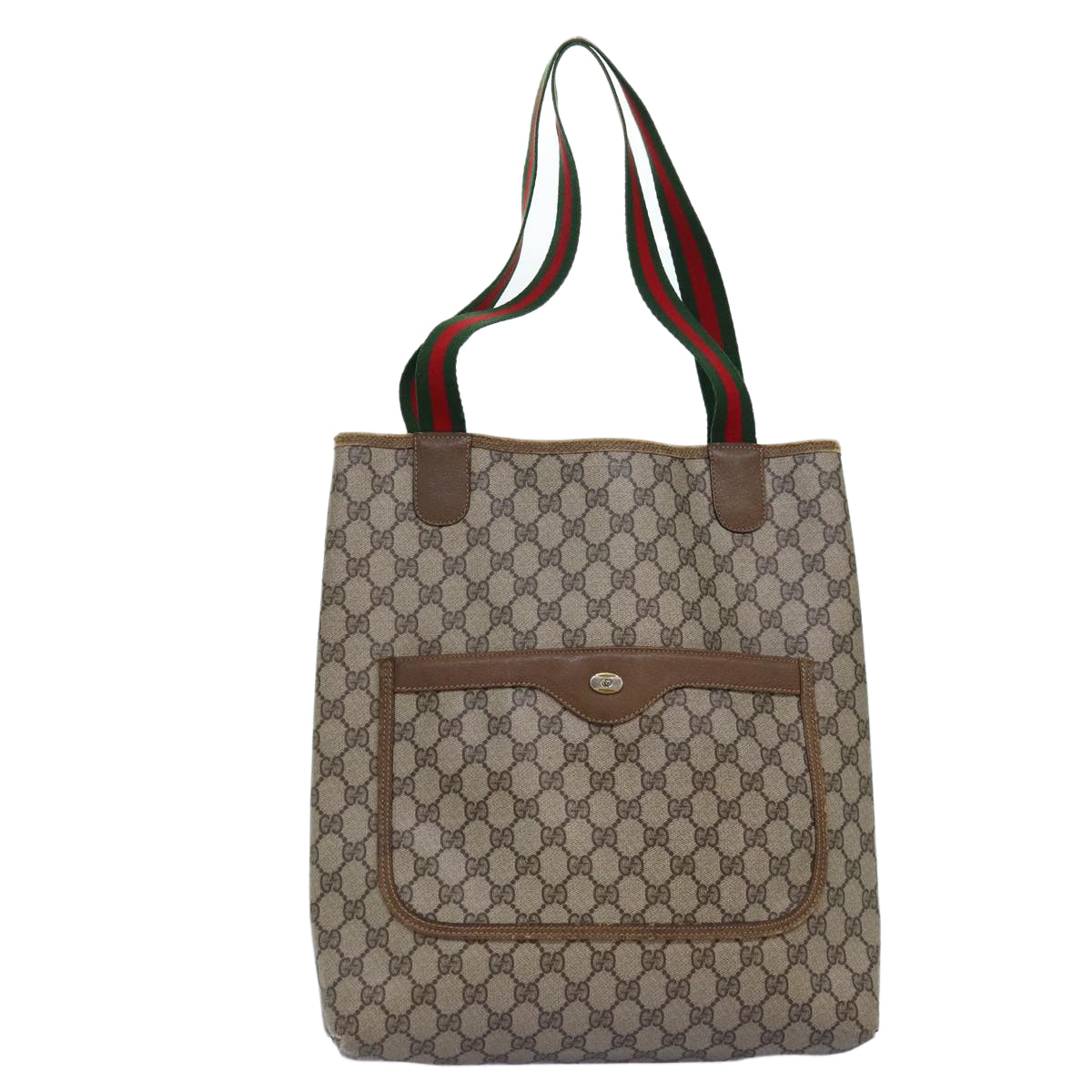 GUCCI GG Supreme Web Sherry Line Tote Bag PVC Beige Red 39 02 003 Auth 77025