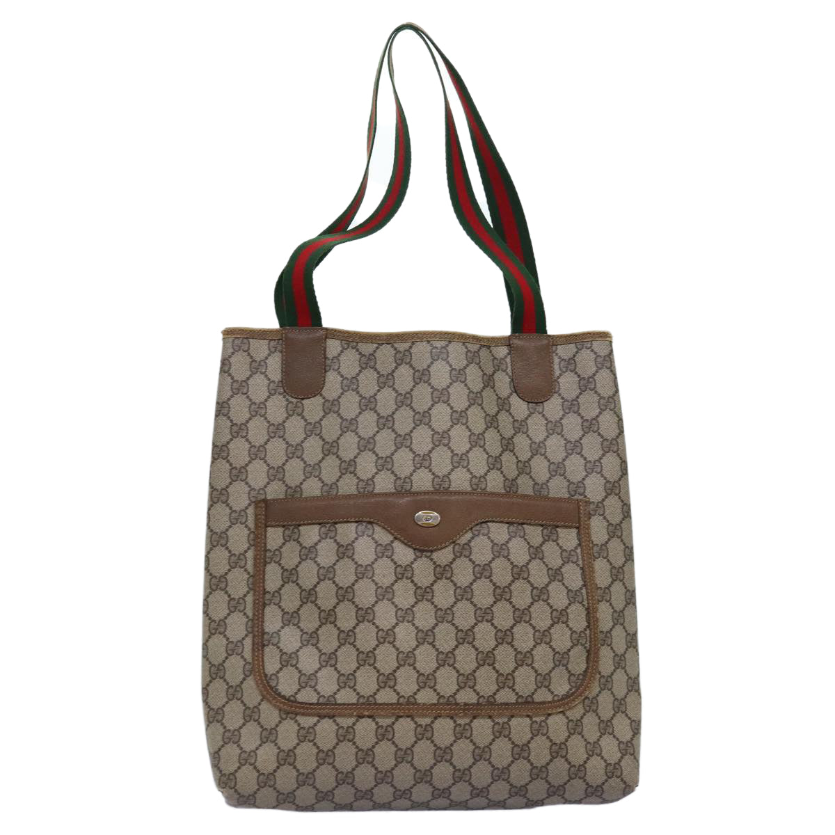 GUCCI GG Supreme Web Sherry Line Tote Bag PVC Beige Red 39 02 003 Auth 77025