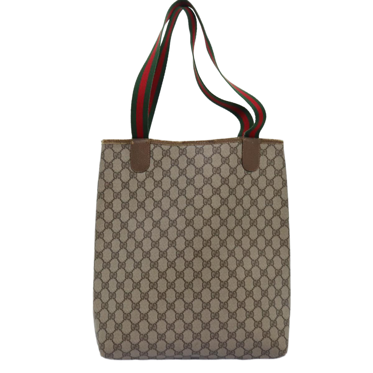 GUCCI GG Supreme Web Sherry Line Tote Bag PVC Beige Red 39 02 003 Auth 77025