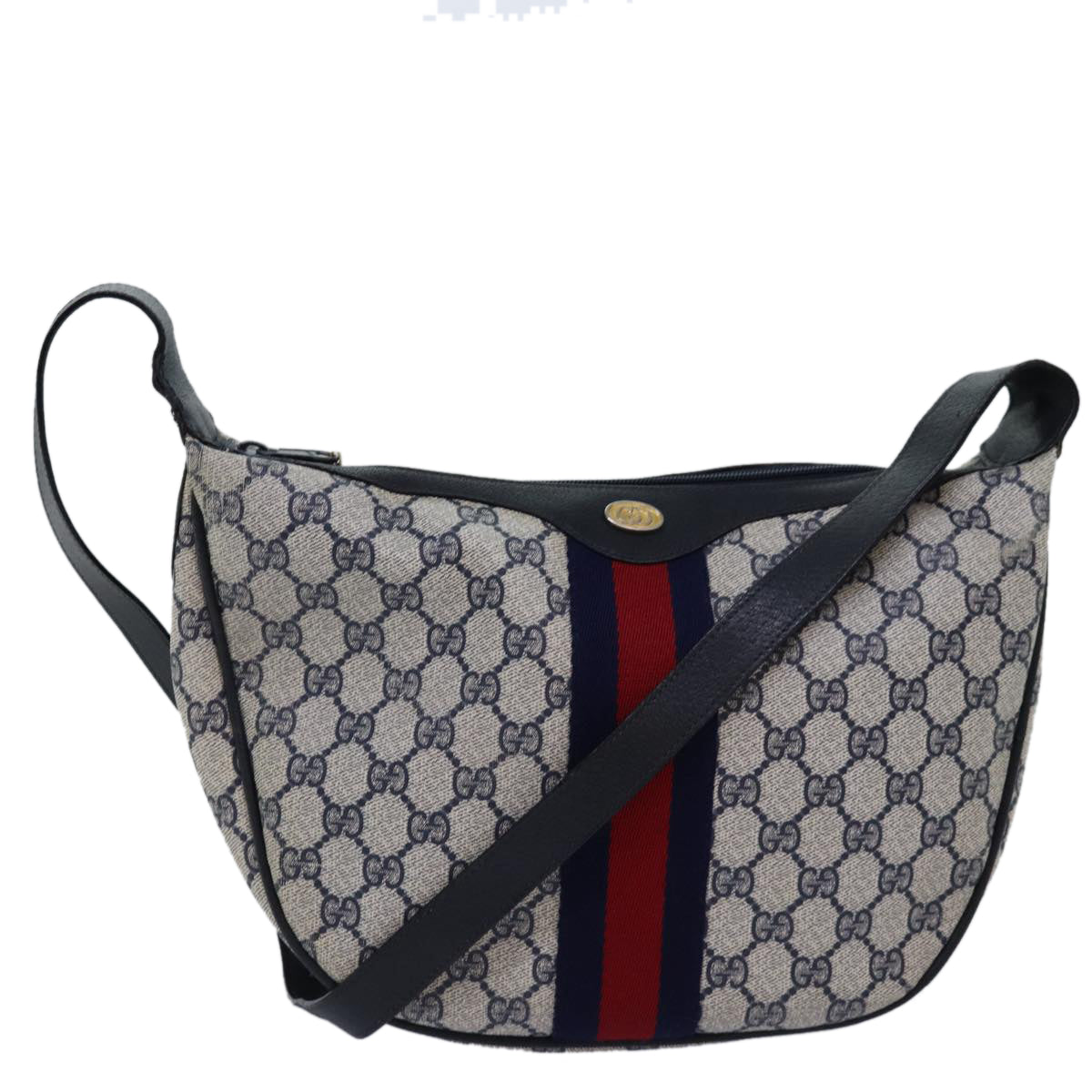 GUCCI GG Supreme Sherry Line Shoulder Bag PVC Navy Red 10 01 3840 Auth 77027