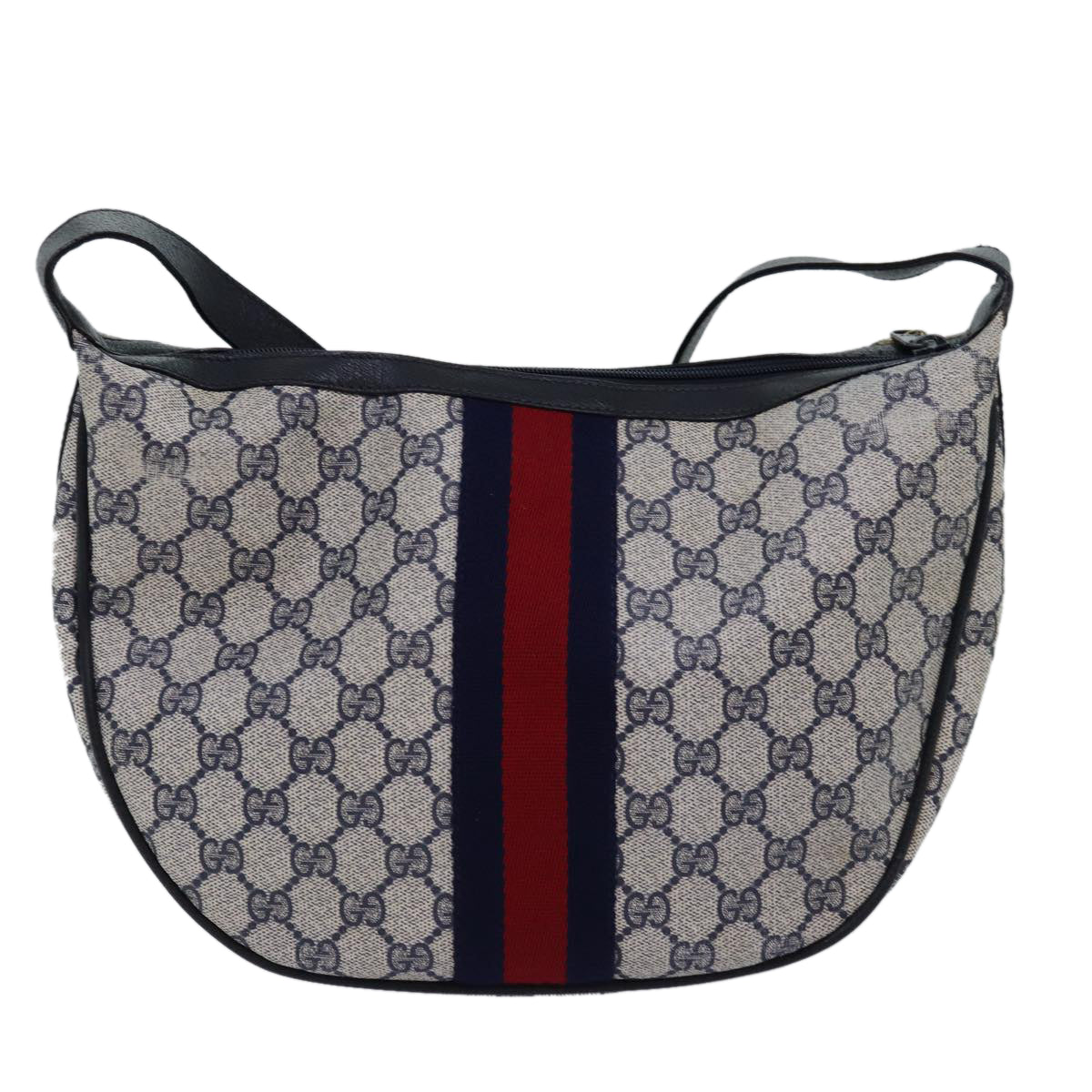 GUCCI GG Supreme Sherry Line Shoulder Bag PVC Navy Red 10 01 3840 Auth 77027 - 0