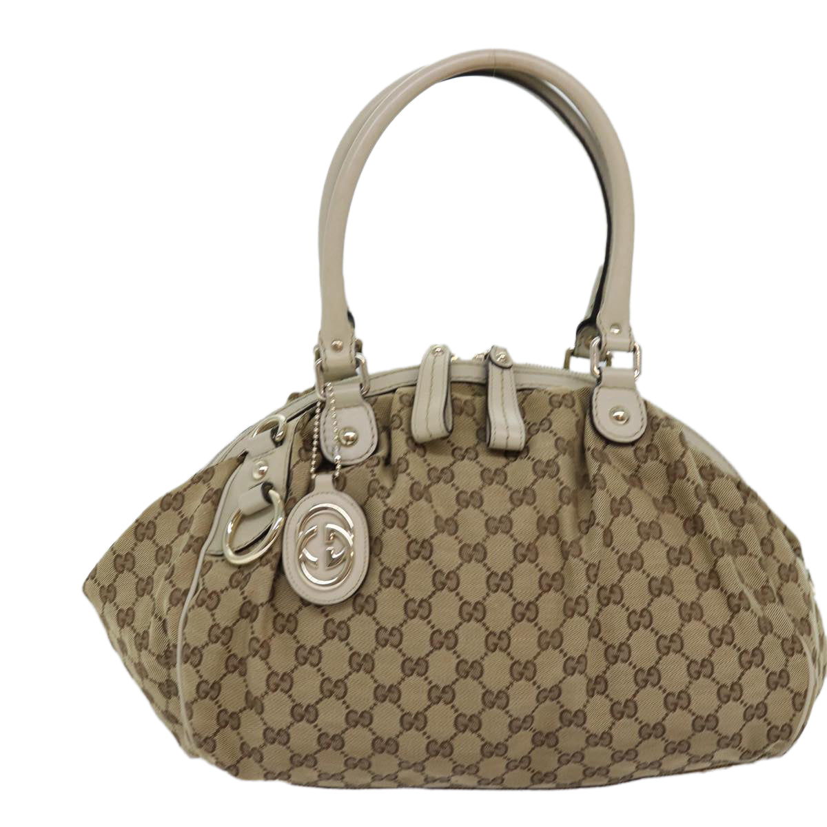 GUCCI GG Canvas Hand Bag Beige 223974 Auth 77030