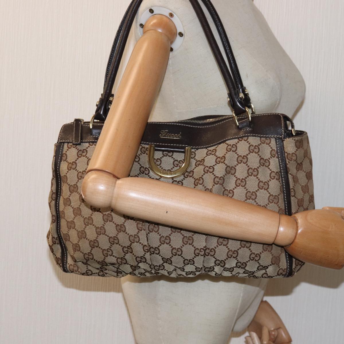 GUCCI GG Canvas Abbey Hand Bag Beige 189831 Auth 77031