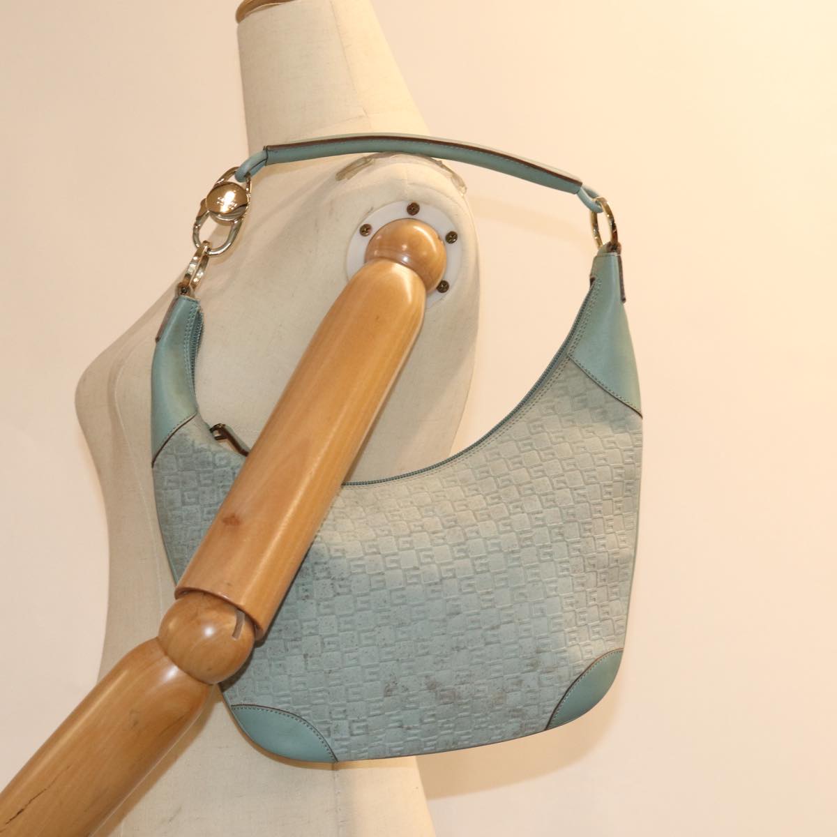 GUCCI Shoulder Bag Suede Blue 001 4158 Auth 77035