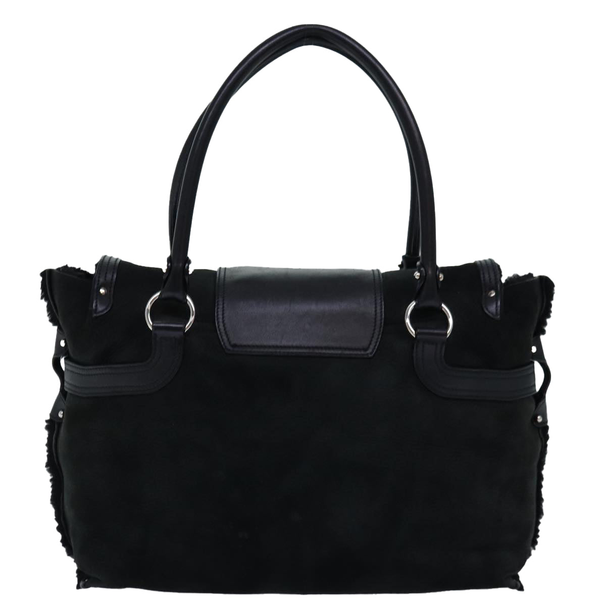 Salvatore Ferragamo Gancini Hand Bag Suede Black Auth 77038 - 0