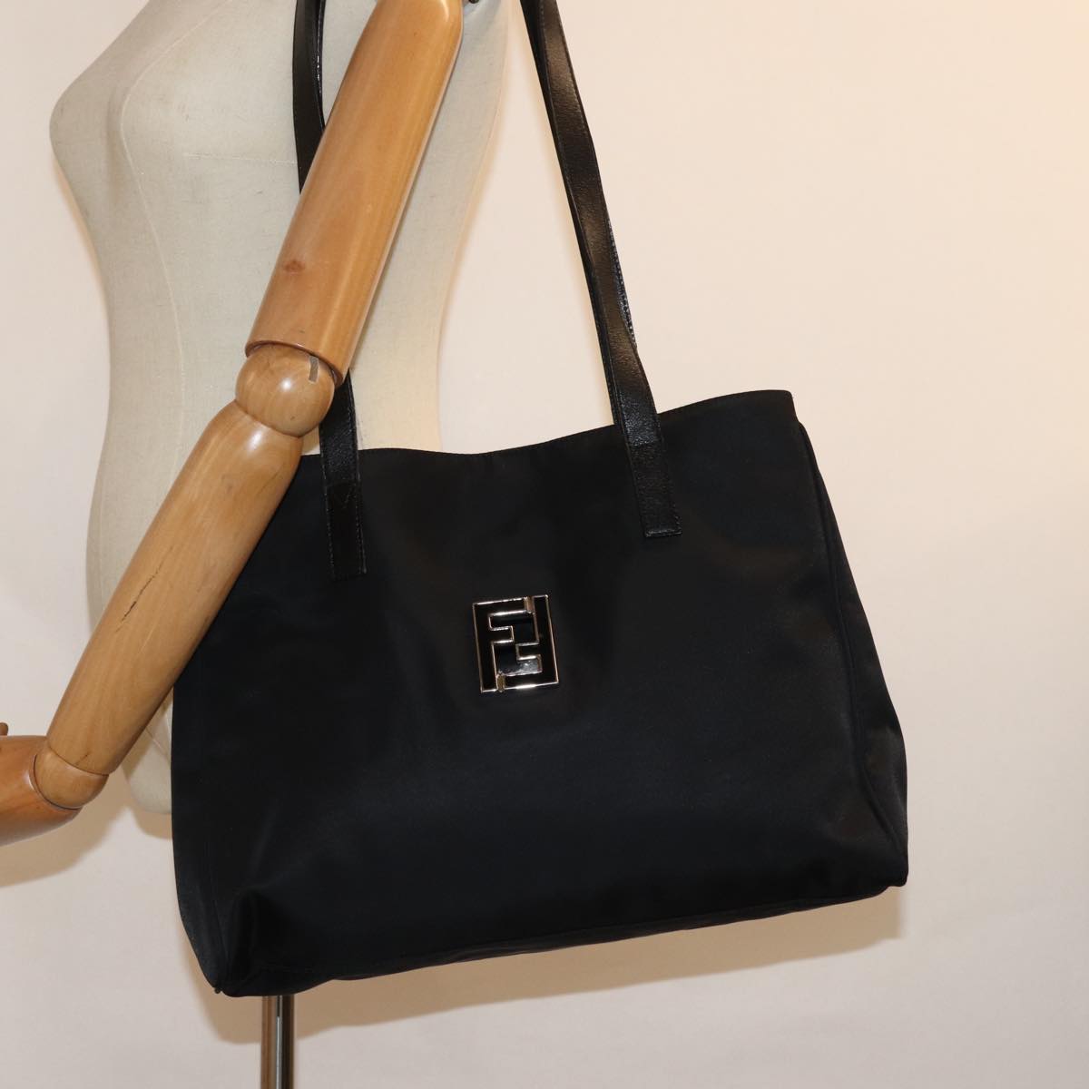 FENDI Tote Bag Nylon Black Auth 77042