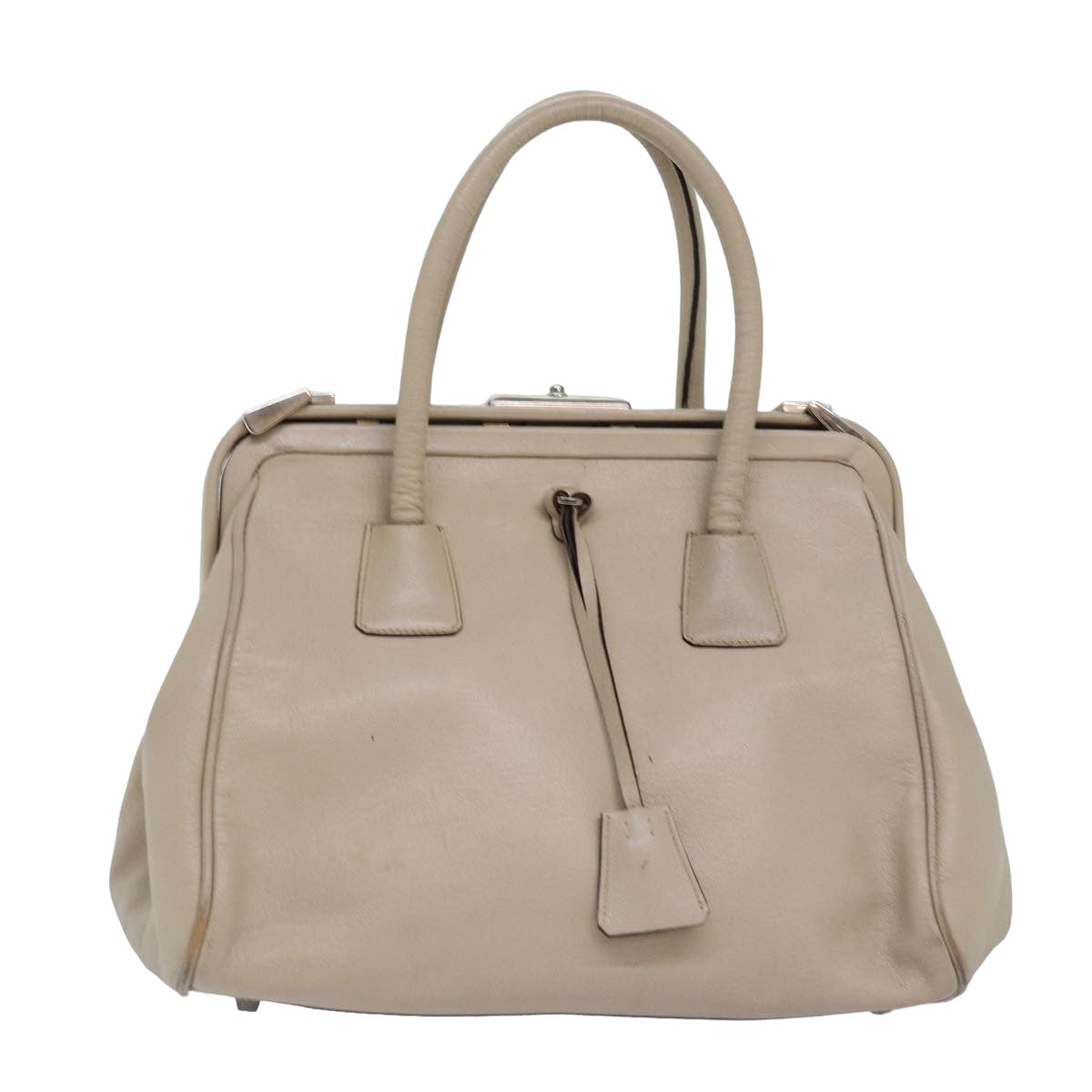 PRADA Hand Bag Leather Beige Auth 77082