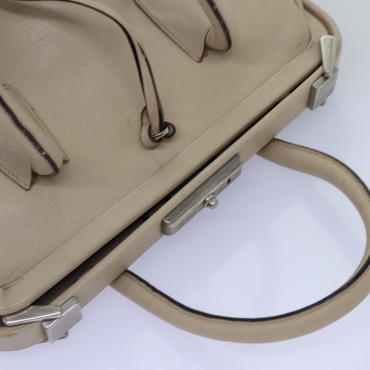 PRADA Hand Bag Leather Beige Auth 77082