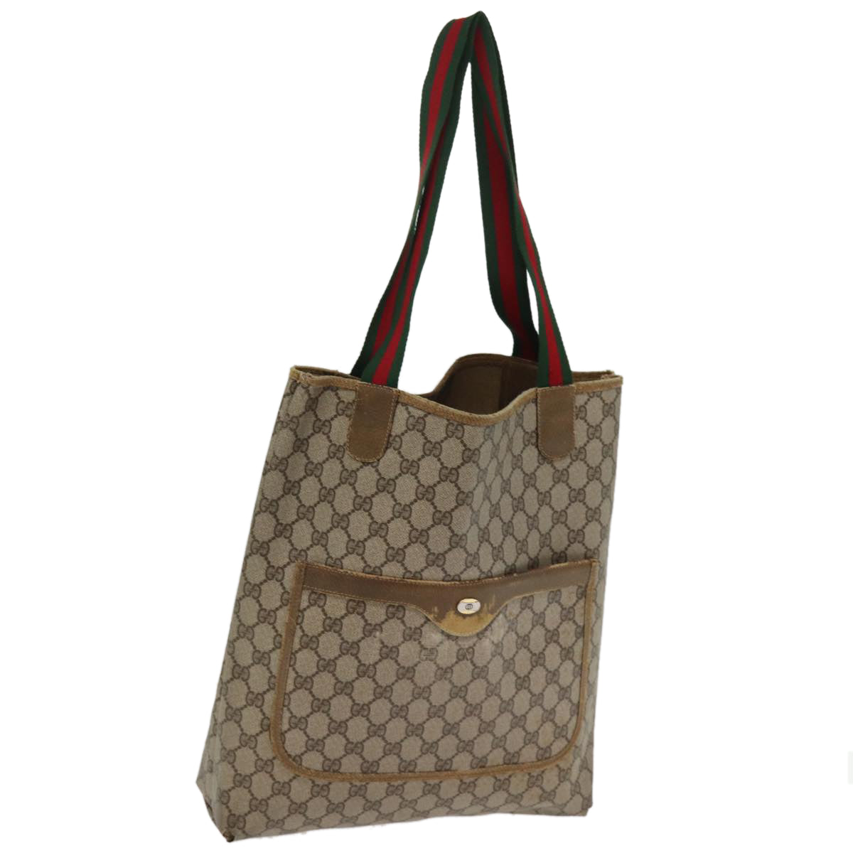 GUCCI GG Supreme Web Sherry Line Tote Bag PVC Beige Red 39 02 003 Auth 77093