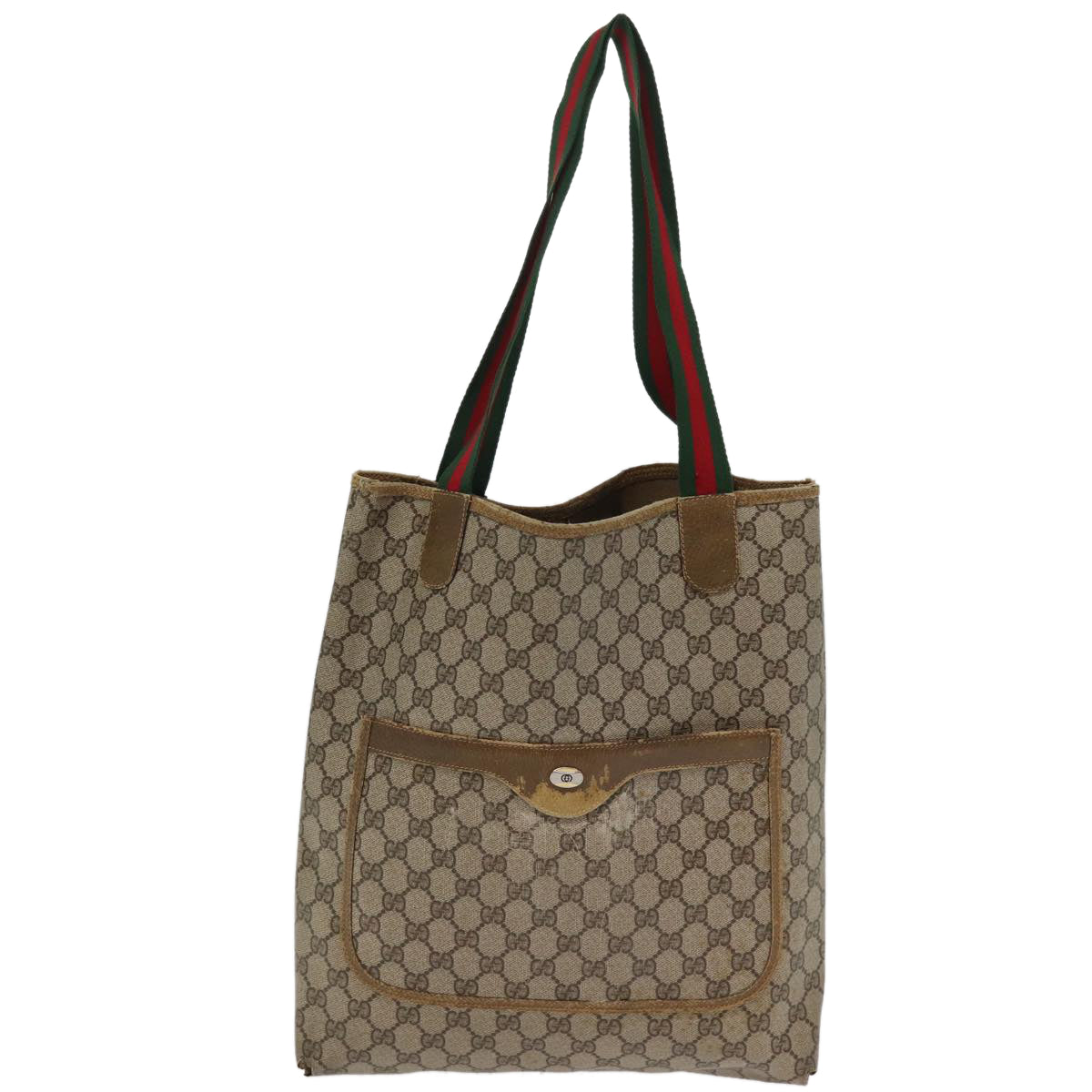 GUCCI GG Supreme Web Sherry Line Tote Bag PVC Beige Red 39 02 003 Auth 77093