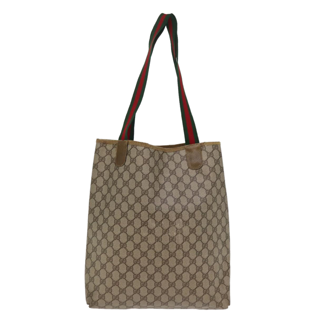 GUCCI GG Supreme Web Sherry Line Tote Bag PVC Beige Red 39 02 003 Auth 77093