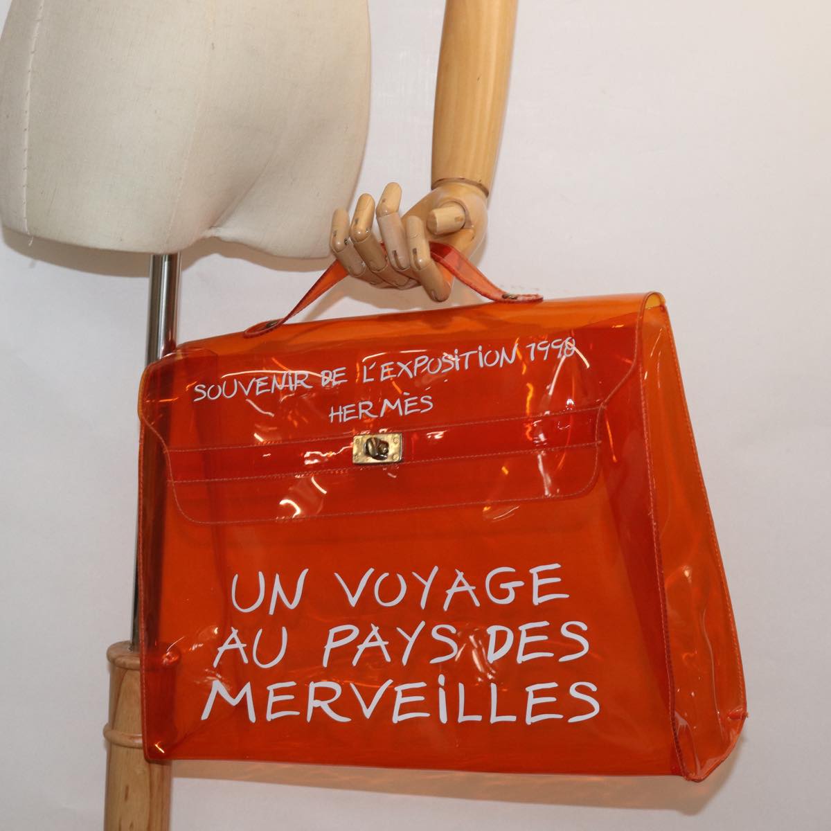 HERMES Vinyl Kelly Hand Bag Orange Auth 77100