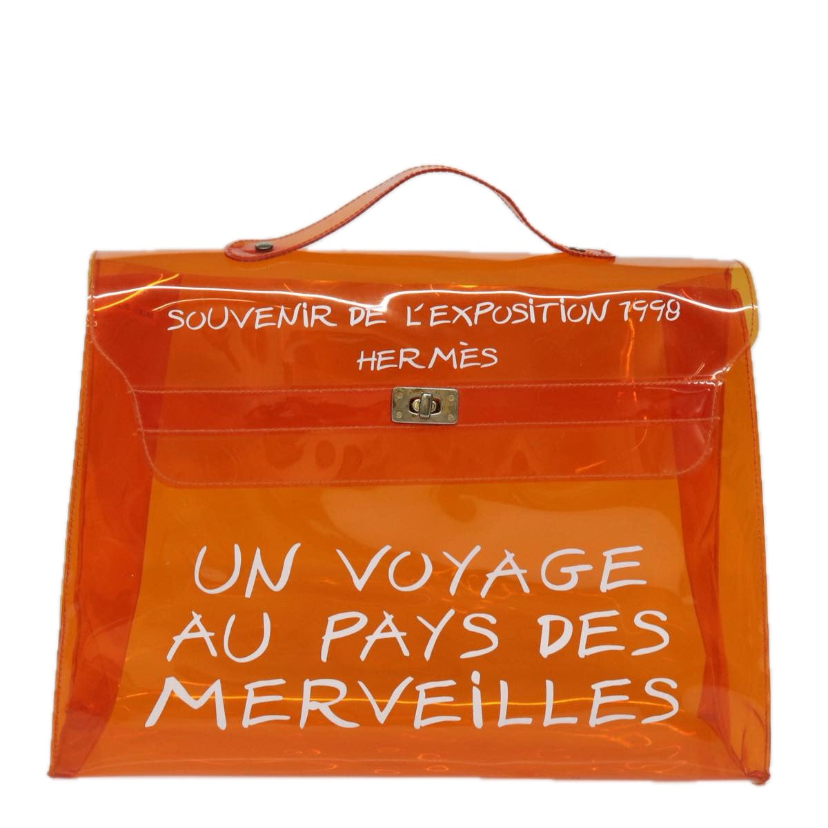 HERMES Vinyl Kelly Hand Bag Orange Auth 77100