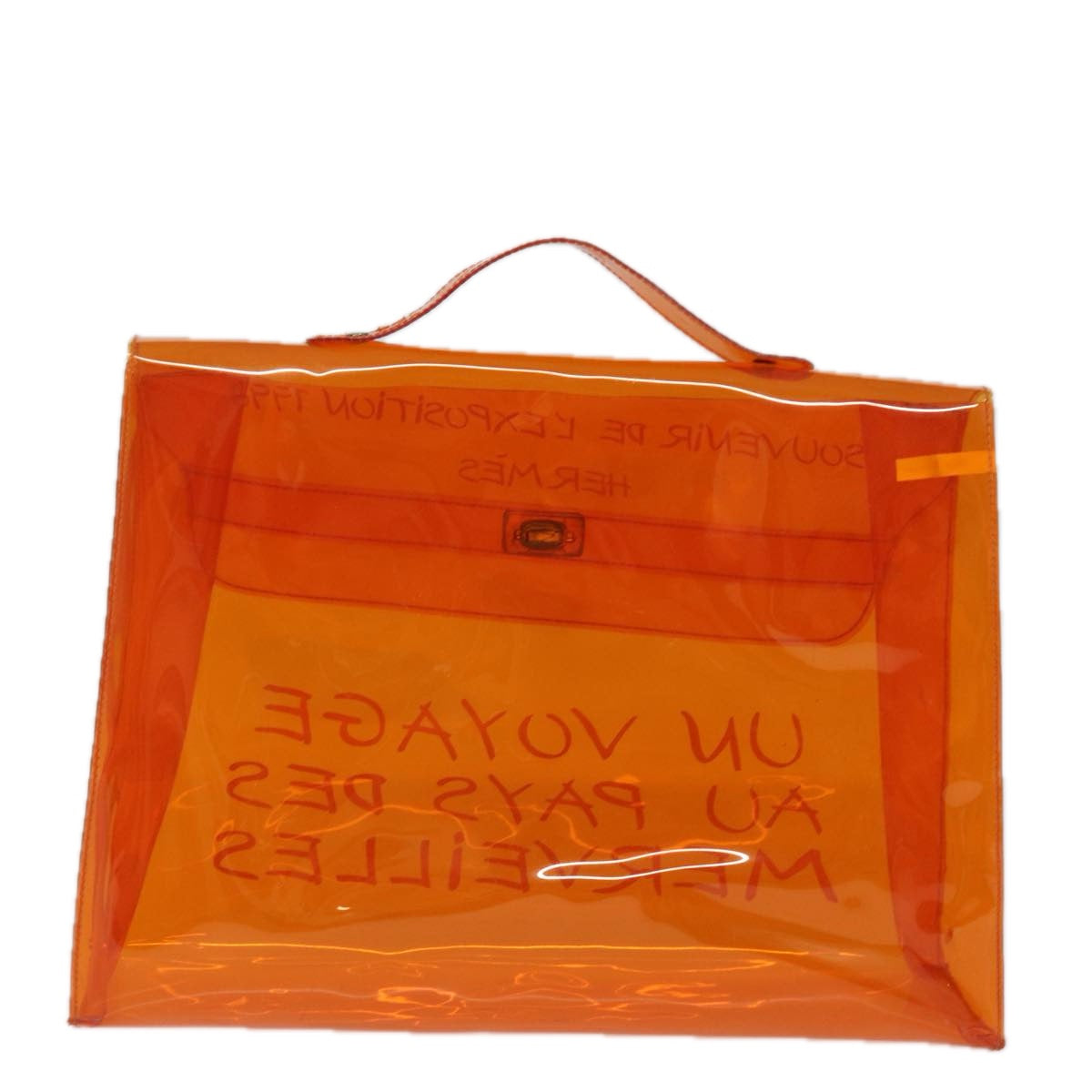 HERMES Vinyl Kelly Hand Bag Orange Auth 77100 - 0