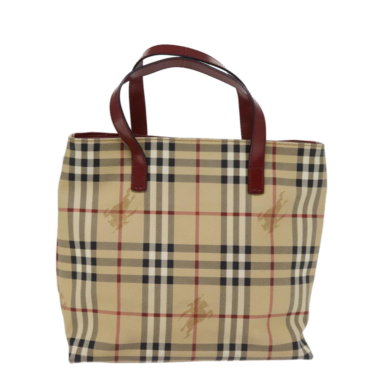 BURBERRY Nova Check Tote Bag PVC Leather Beige Auth 77107