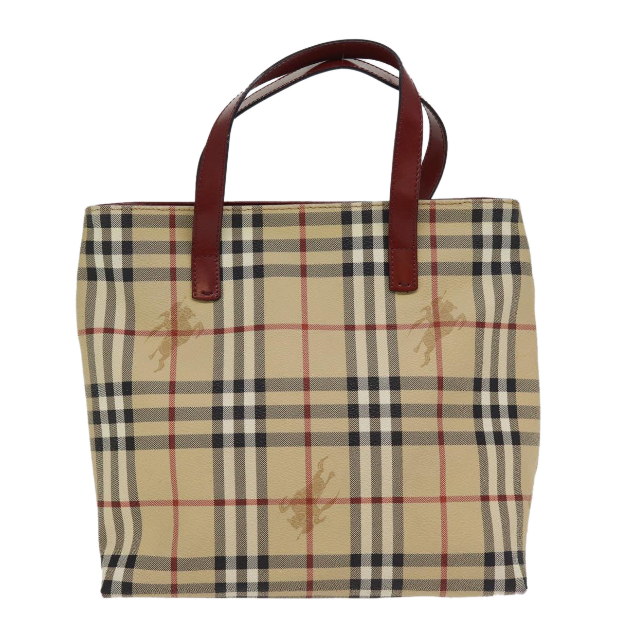 BURBERRY Nova Check Tote Bag PVC Leather Beige Auth 77107 - 0