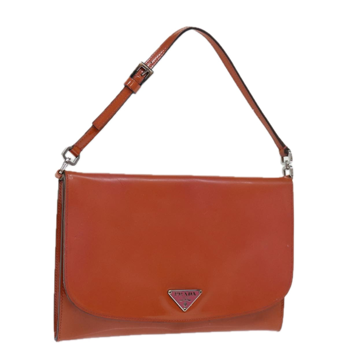 PRADA Hand Bag Enamel Orange Auth 77205