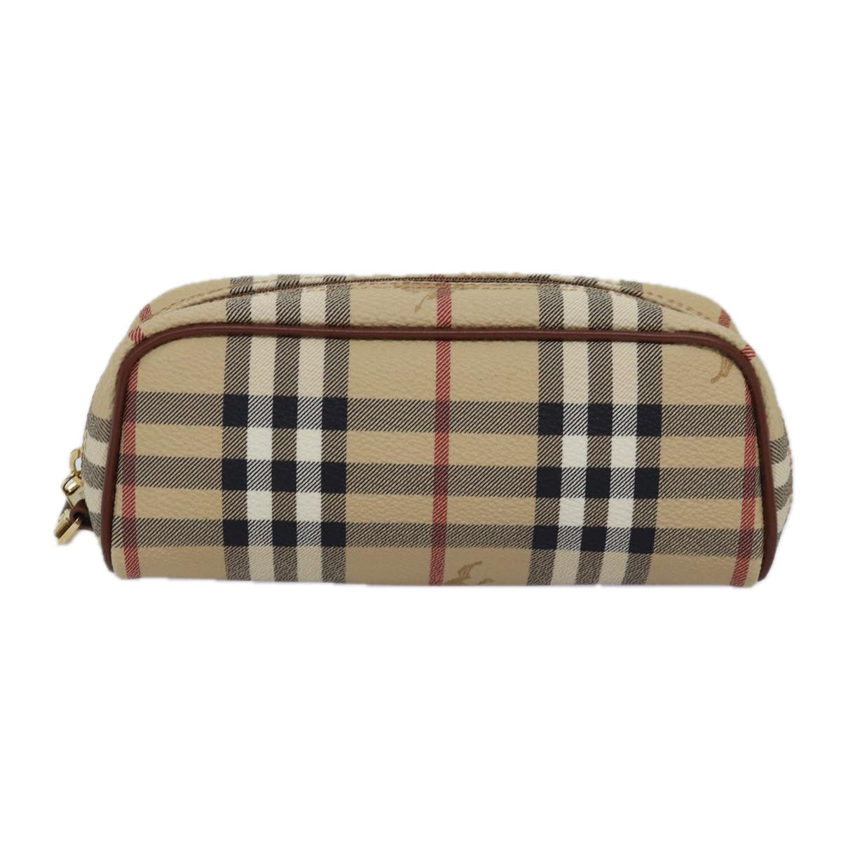 BURBERRY Nova Check Pouch PVC Leather Beige Auth 77206