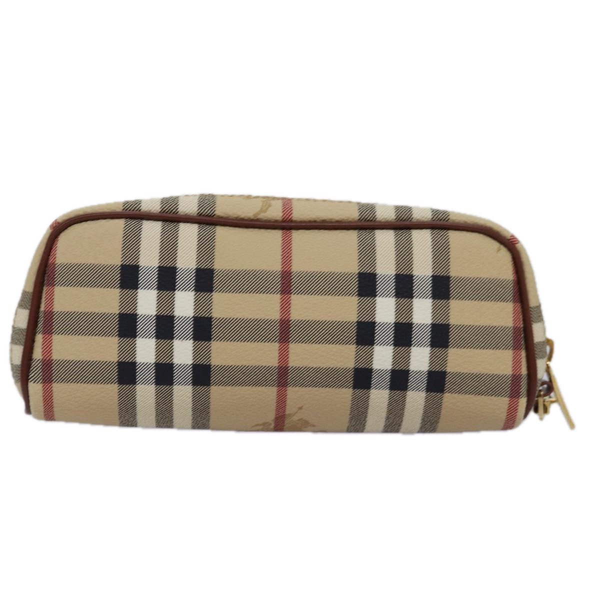 BURBERRY Nova Check Pouch PVC Leather Beige Auth 77206