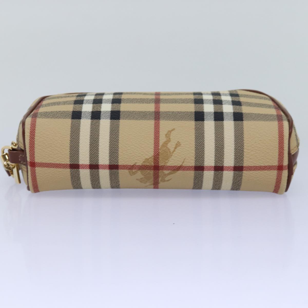 BURBERRY Nova Check Pouch PVC Leather Beige Auth 77206