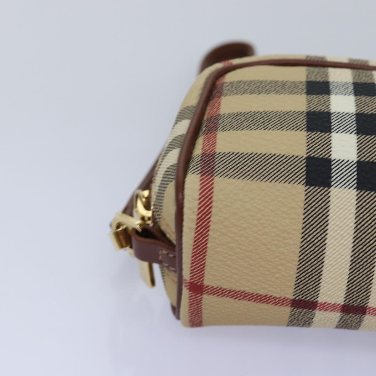 BURBERRY Nova Check Pouch PVC Leather Beige Auth 77206