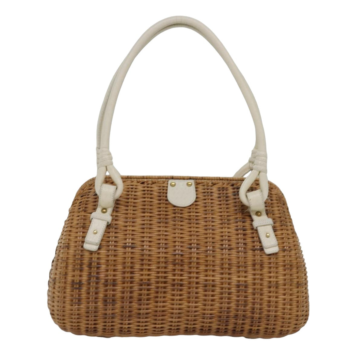 Salvatore Ferragamo Wicker Hand Bag Wood Beige Auth 77225 - 0