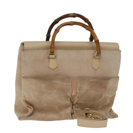 GUCCI Bamboo Tote Bag Suede 2way Beige 002 2855 0322 0 Auth 77226