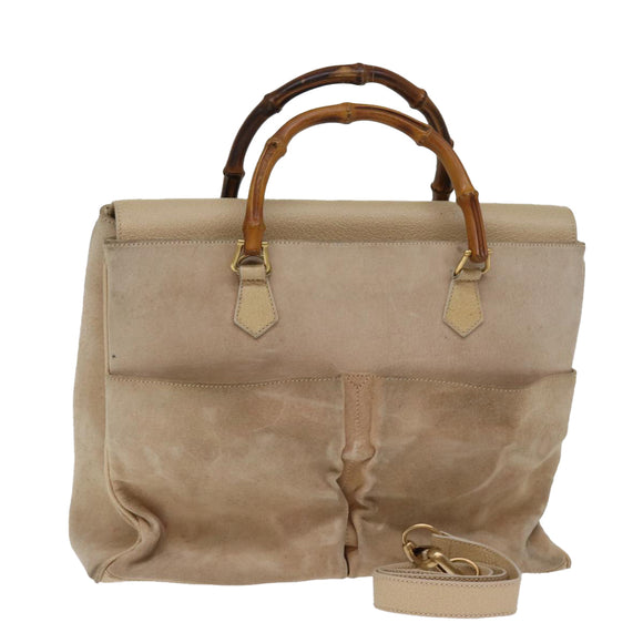 GUCCI Bambus Wildleder Tote Bag 2way Beige 002 2855 0322 0 Auth 77226