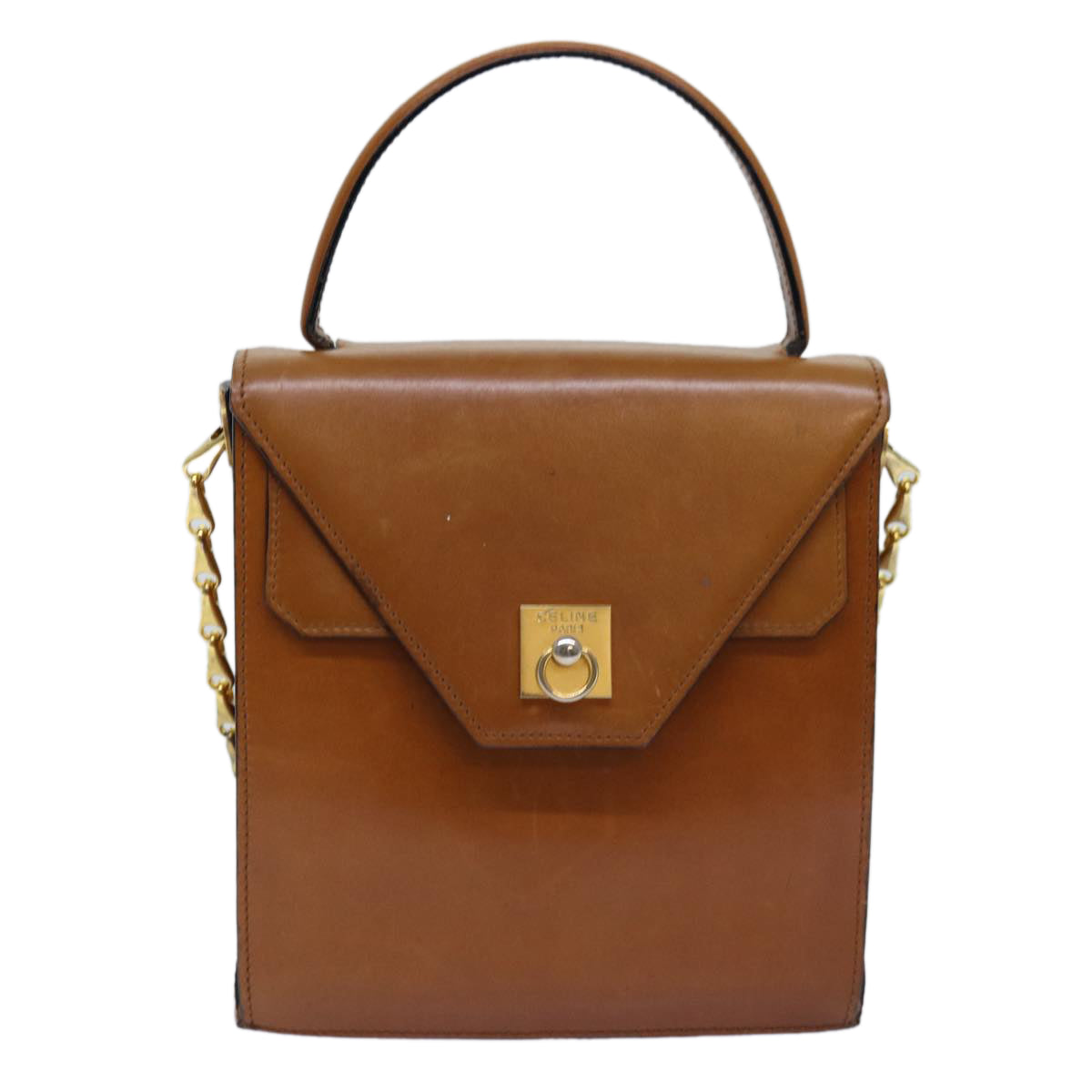 CELINE Hand Bag Leather 2way Brown Auth 77233