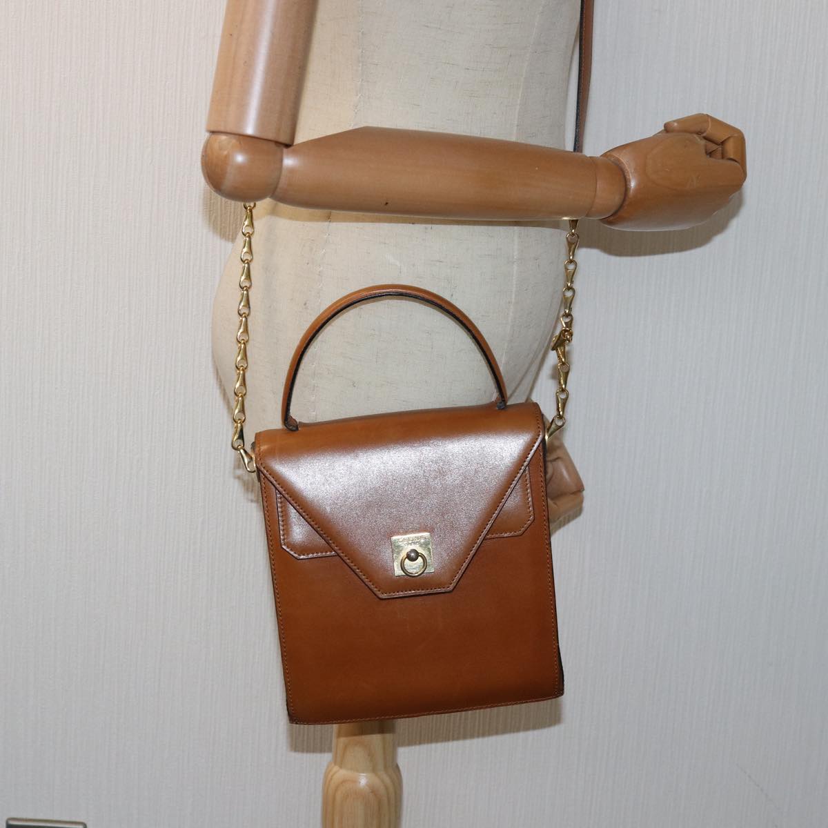 CELINE Hand Bag Leather 2way Brown Auth 77233