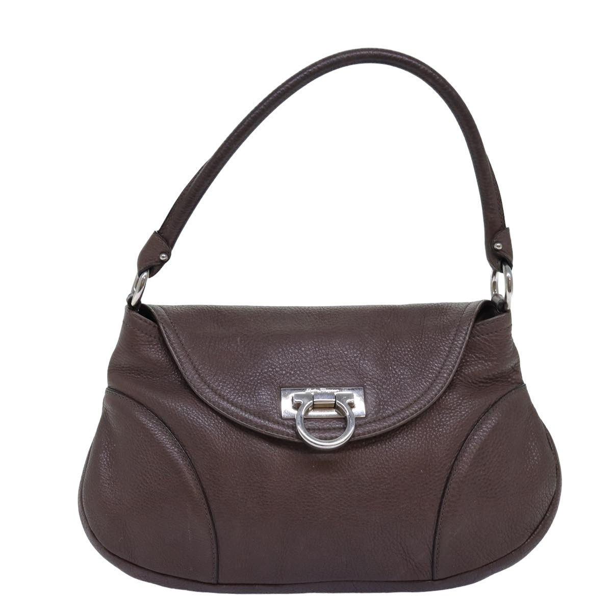 Salvatore Ferragamo Gancini Shoulder Bag Leather Brown Auth 77235