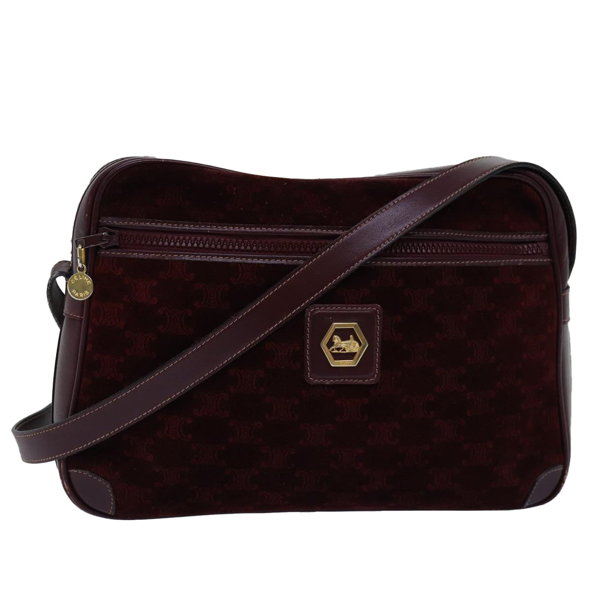 CELINE Macadam Canvas Shoulder Bag Bordeaux Auth 77323