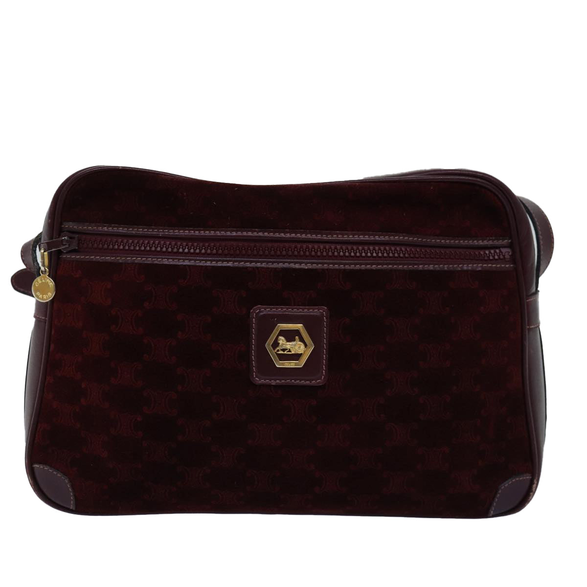 CELINE Macadam Canvas Shoulder Bag Bordeaux Auth 77323