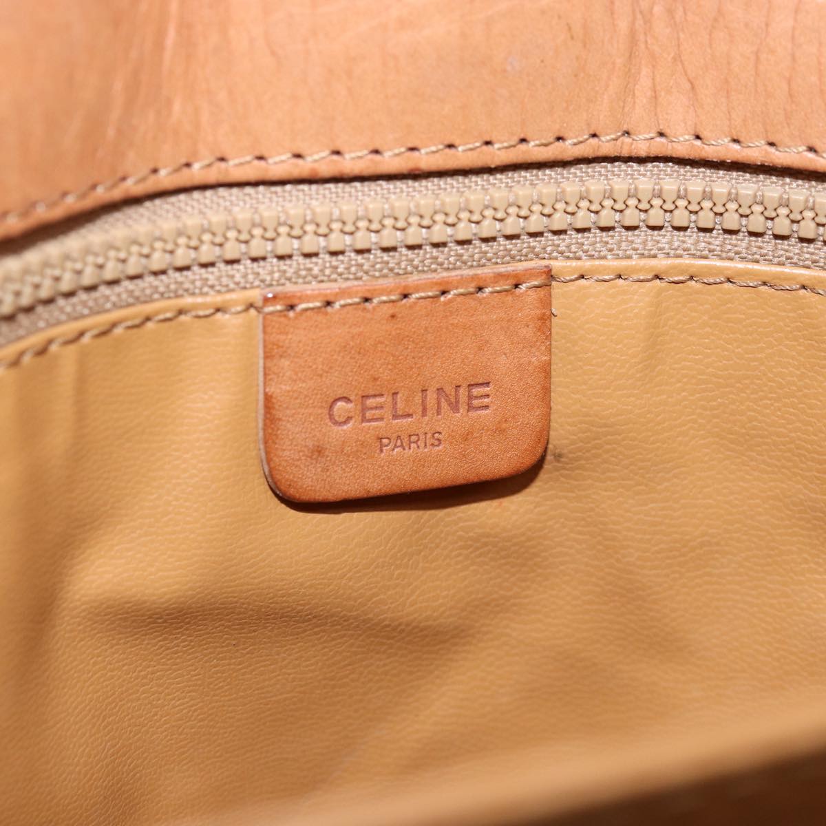 CELINE Macadam Canvas Shoulder Bag Beige Auth 77325