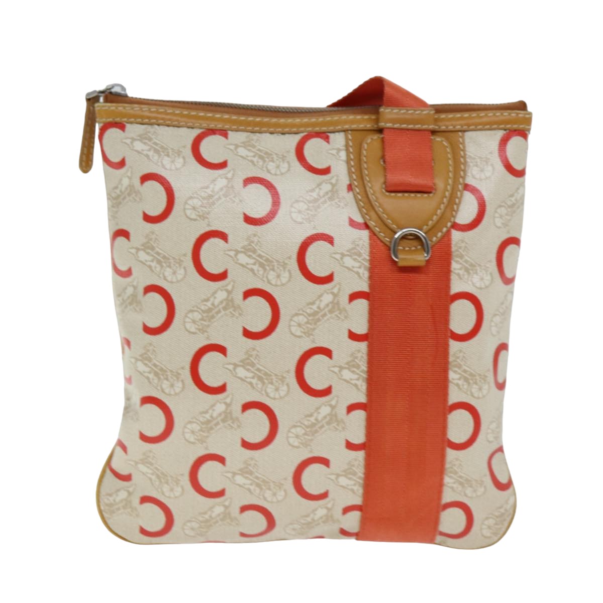 CELINE C Macadam Canvas Shoulder Bag Orange Auth 77327