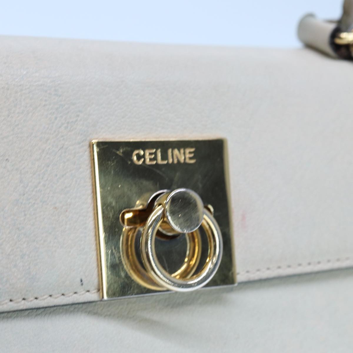 CELINE Hand Bag Leather 2way Beige Auth 77329