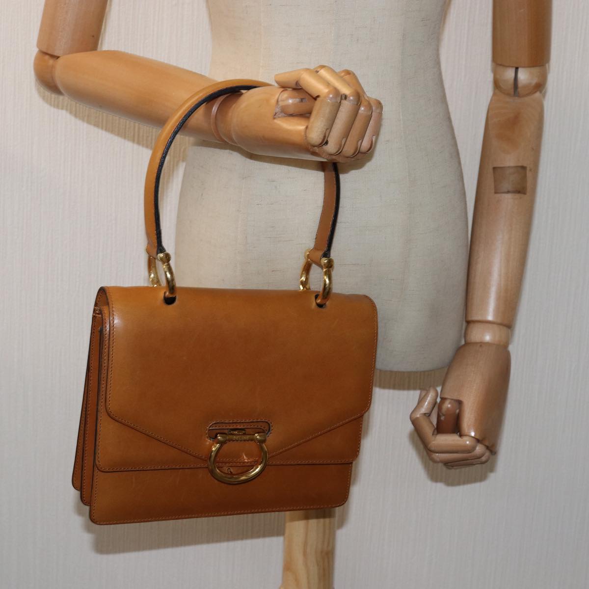 CELINE Hand Bag Leather Brown Auth 77330