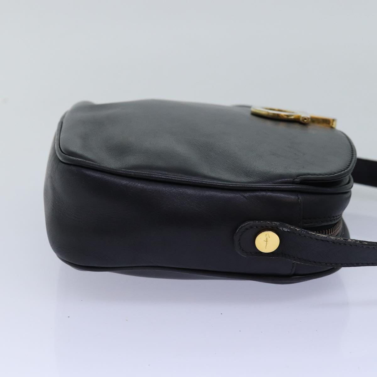 Salvatore Ferragamo Gancini Shoulder Bag Leather Black Auth 77332
